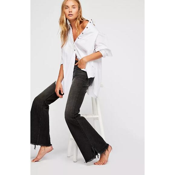 Free People Vintage Mid Rise Flare Jeans‎ Ash Black Size 25 - Picture 1 of 11